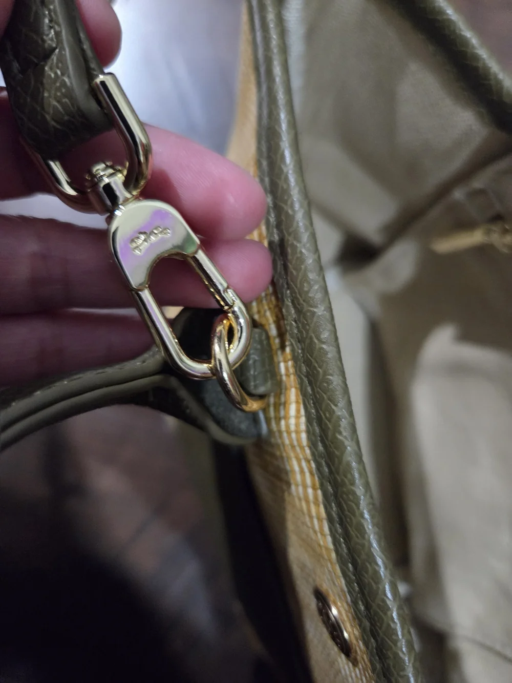 Longchamp Olive Green Leather Tote with Gold Hardware